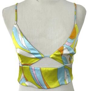 Zara Women Retro Sleeveless Satin Cropped Tank Top Rave Festival Lime Size Large